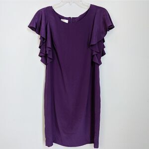 Donna Morgan Nordstrom Purple Silk Shift Ruffle Sleeve Mini Dress Women’s Size 4